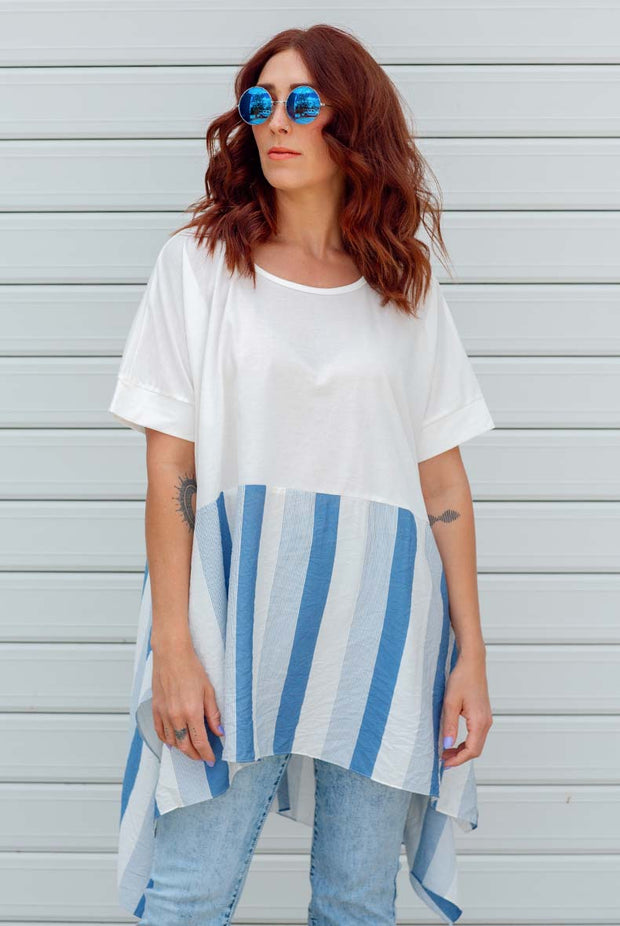 Luxe Stripe Drape - White & Blue