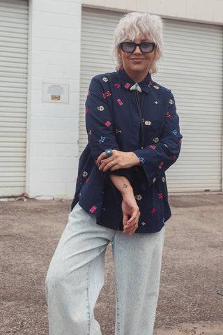 Navy Button Up - Motif