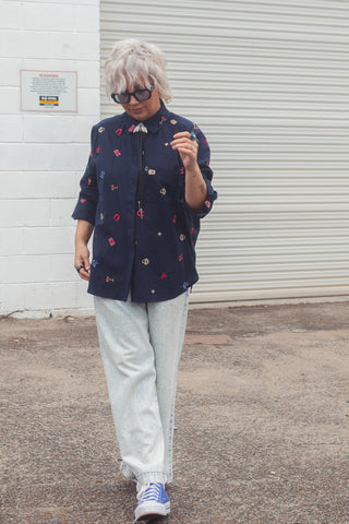 Navy Button Up - Motif