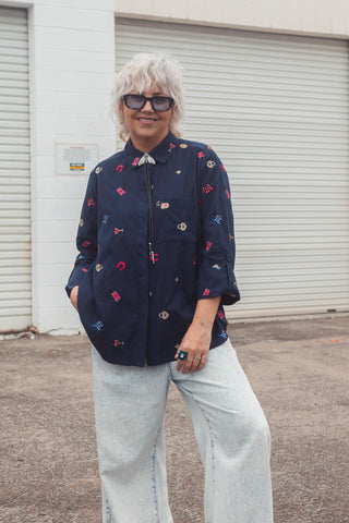 Navy Button Up - Motif