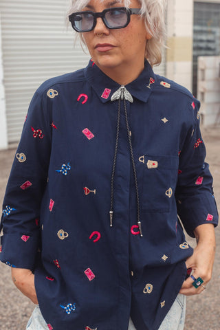 Navy Button Up - Motif
