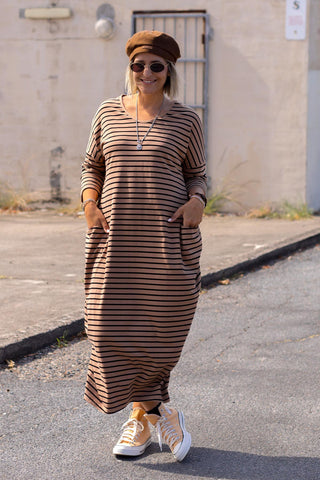Nova Maxi - Mini Stripe Tan & Black