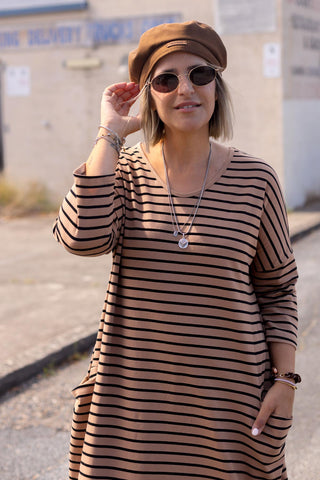 Nova Maxi - Mini Stripe Tan & Black