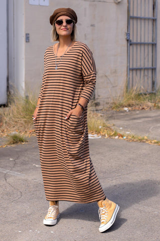Nova Maxi - Mini Stripe Tan & Black
