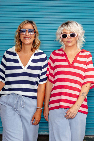 Petra Knitted Top - Navy & Off White