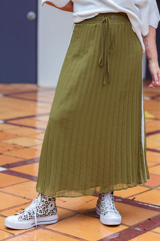 Ava Pleated Skirt - Khaki