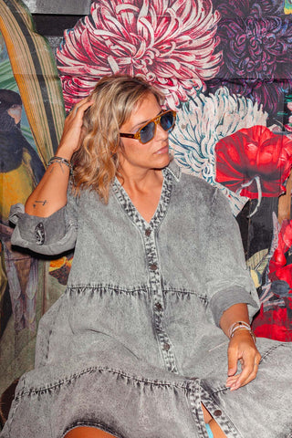 Street Denim Dress - Acid Wash Charcoal