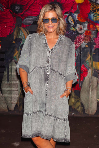 Street Denim Dress - Acid Wash Charcoal