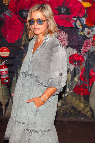 Street Denim Dress - Acid Wash Charcoal