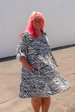 SS Denim Dress - Zebra