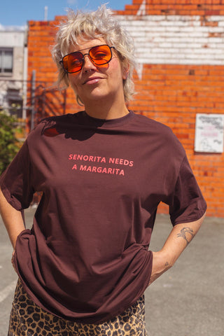Senorita Needs A Margarita Tee - Chocolate
