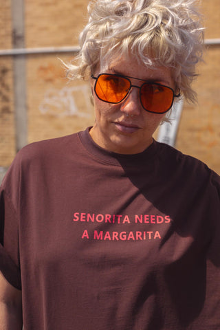 Senorita Needs A Margarita Tee - Chocolate