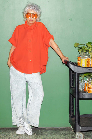 Shell Button Up Shirt - Tangerine