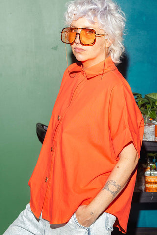 Shell Button Up Shirt - Tangerine