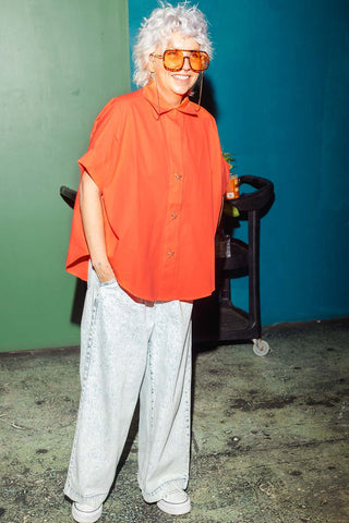 Shell Button Up Shirt - Tangerine