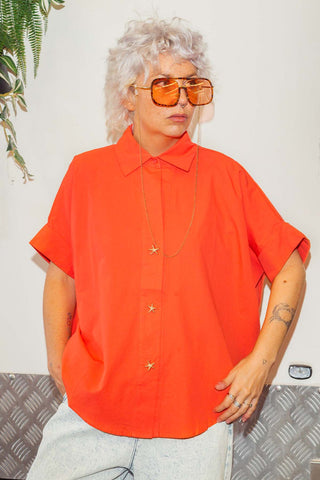 Shell Button Up Shirt - Tangerine