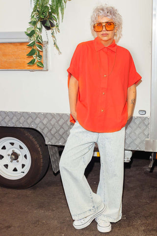 Shell Button Up Shirt - Tangerine