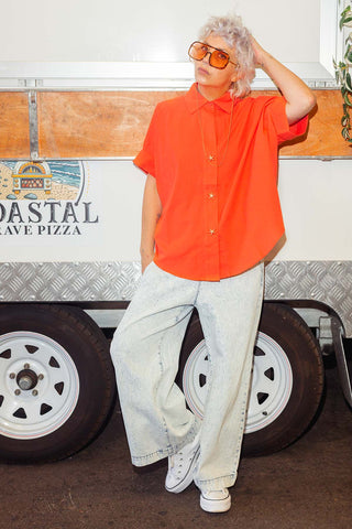 Shell Button Up Shirt - Tangerine