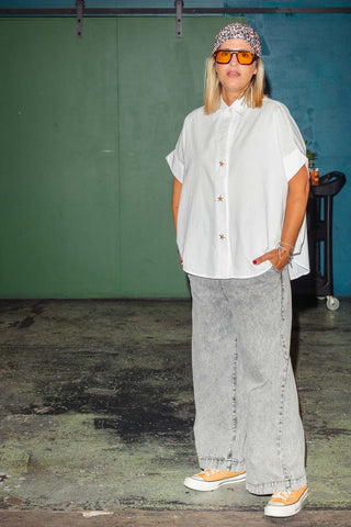 Shell Button Up Shirt - White