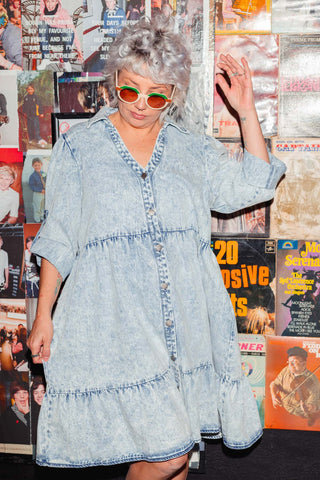 Street Denim Dress - Acid Wash Blue