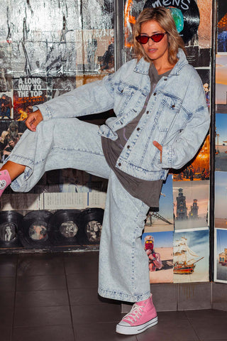 Street Denim Jacket - Acid Wash Blue