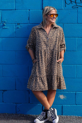Street Denim Dress - Leopard