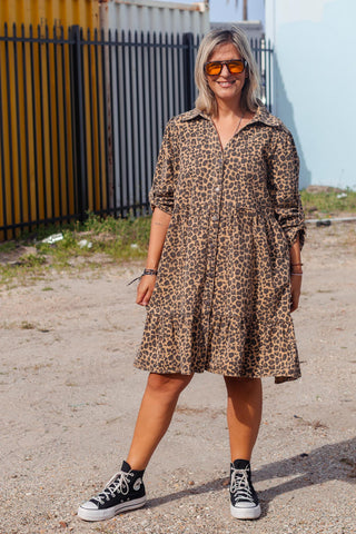 Street Denim Dress - Leopard