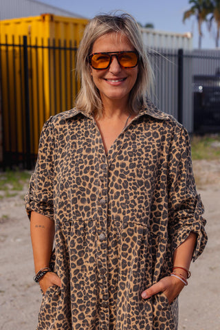 Street Denim Dress - Leopard