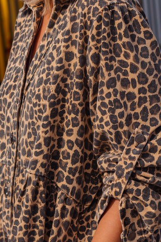 Street Denim Dress - Leopard