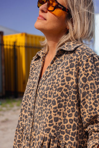 Street Denim Dress - Leopard