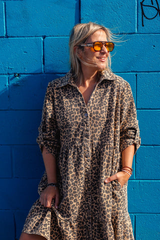 Street Denim Dress - Leopard