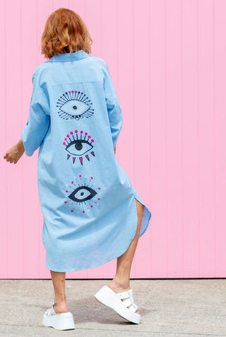 The Eyes Have It Shirt Dress - Blue