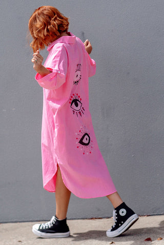 The Eyes Have It Shirt Dress - Pink