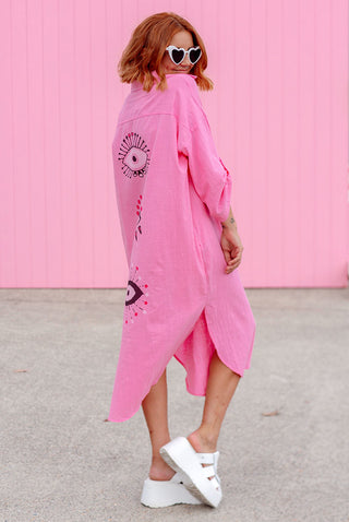 The Eyes Have It Shirt Dress - Pink