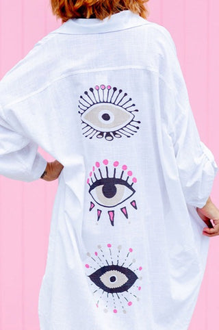 The Eyes Have It Shirt Dress - White