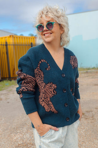 Tiger Cardi - Teal