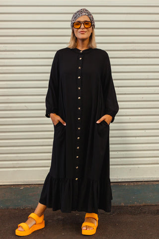 Veda Button Up Dress - Black