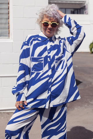 Zebra Button Up - Blue
