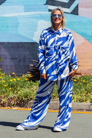 Zebra Button Up - Blue