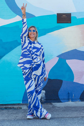 Zebra Button Up - Blue