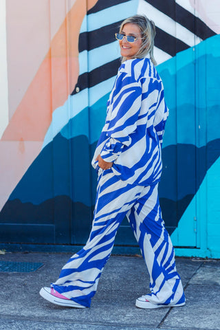 Zebra Button Up - Blue