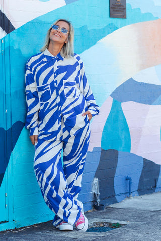 Zebra Button Up - Blue