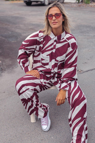 Zebra Button Up - Wine