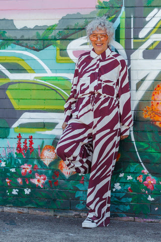 Zebra Button Up - Wine