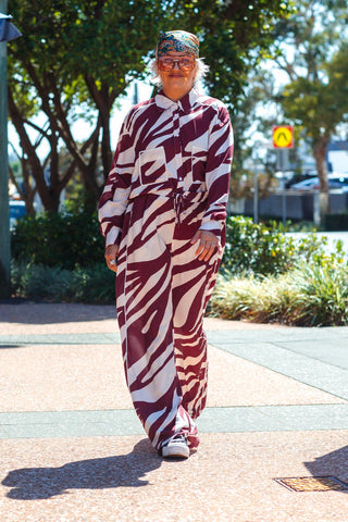 Zebra Button Up - Wine