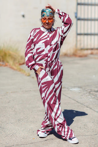 Zebra Button Up - Wine