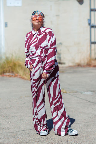 Zebra Button Up - Wine