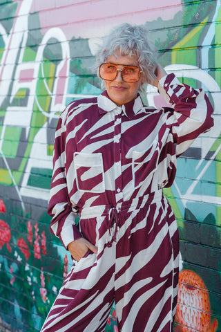 Zebra Button Up - Wine