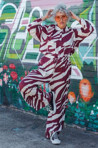 Zebra Button Up - Wine