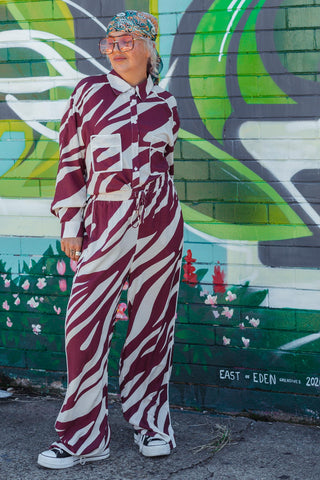 Zebra Button Up - Wine